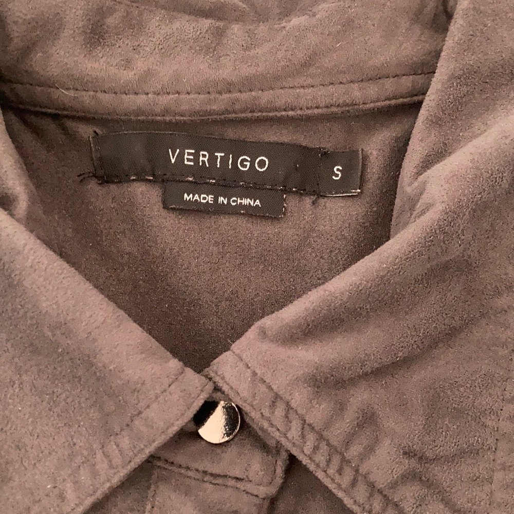 Vertigo Suede Cold Shoulder Button Front Top Grey… - image 4